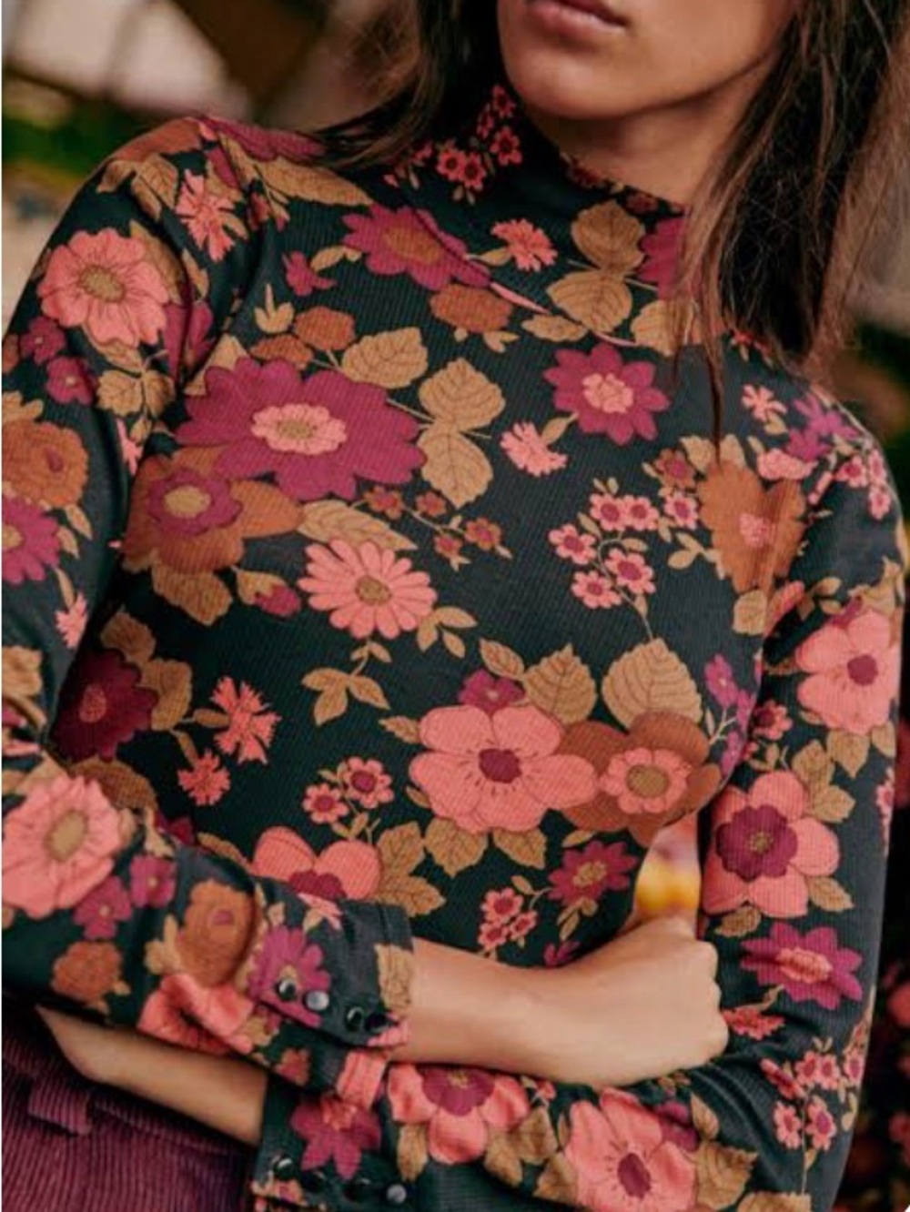 Sezane Felix Jumper Mock Neck Top in Garden Print Size M